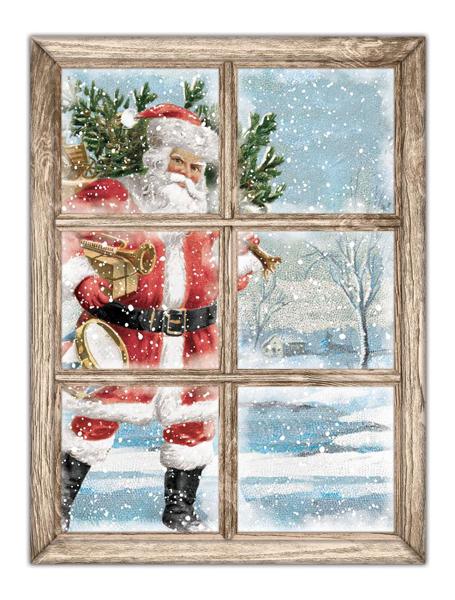MD1251 12.75"Hx9.5"L Vintage Santa Window Sign White/Red/Lt Blue