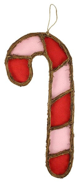 KG309515 21"Hx8.5"L Vine/Fabric Candy Cane Pink/Red/Natural