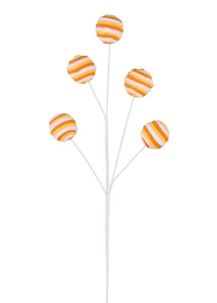 XS123241 25"L Velvet Striped Ball Spray Orange/Yellow/White