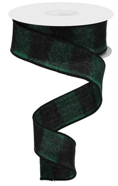 RG0181706 1.5”x10YD Emerald Green Fuzzy Large Check Ribbon
