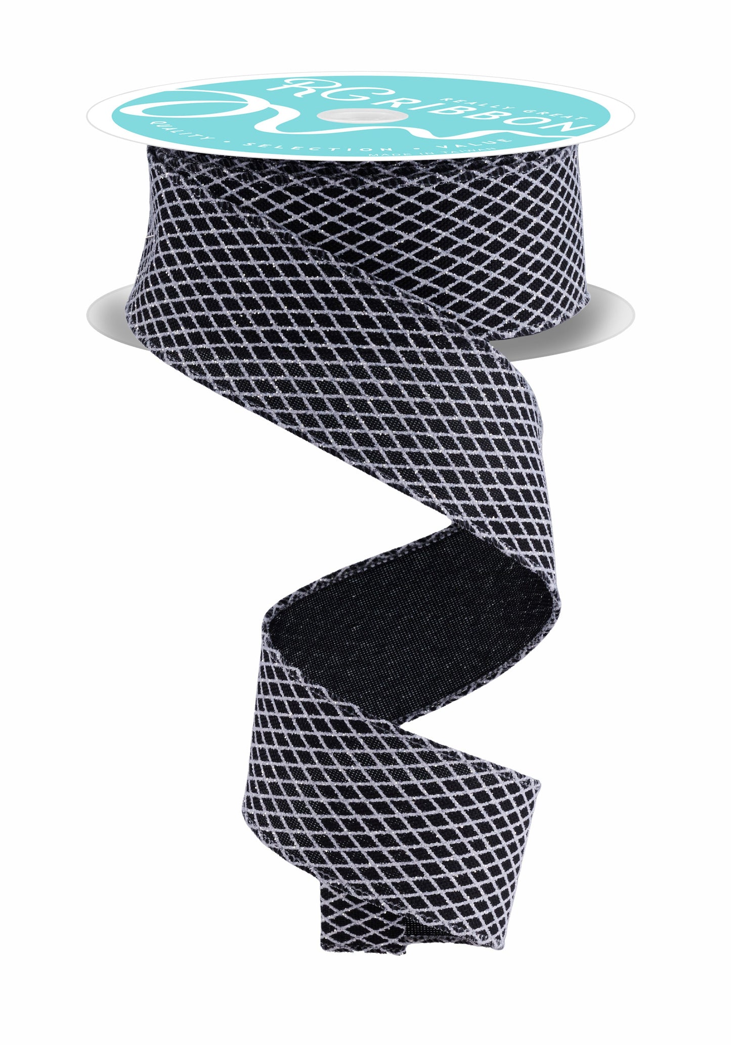 RGF169502 1.5" x 10yd Mini Harlequin Ribbon – Black/White – Wired Ribbon