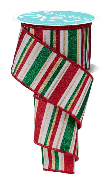 RGF19135J 2.5" x 10yd Horizontal Stripe Cream/Red/Emrld/Gold