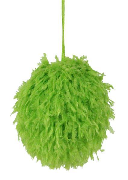 XJ5184 4" Furry Fabric Ball Orn Lime Green