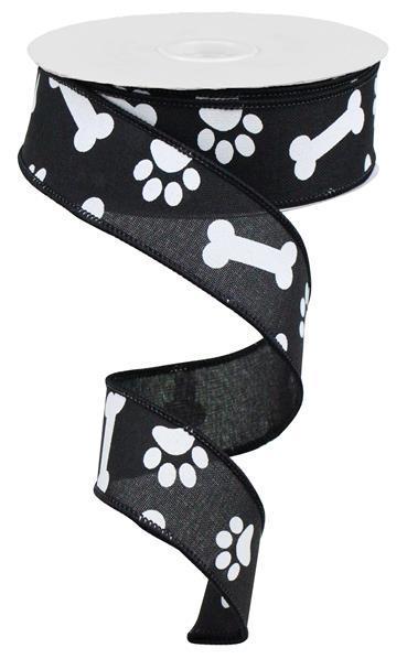 RGA115002 1.5"X10yd Paw Print/Bones On Royal Black/White
