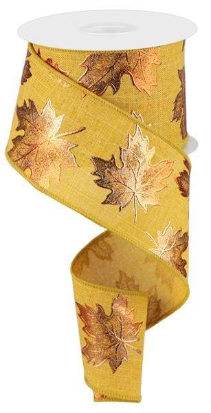 RGC1834F4 2.5" x 10yd Foil Maple Leaf On Royal Mustard