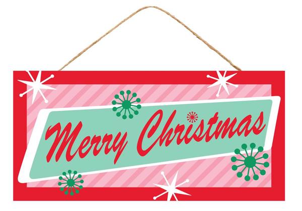 AP7336 12.5"L x 6"H Retro Merry Christmas Sign Red/Pink/Mint/White