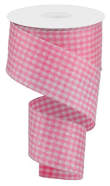 RGA179722 2.5" x 10yd Glitter On Woven Gingham Check Pink/White