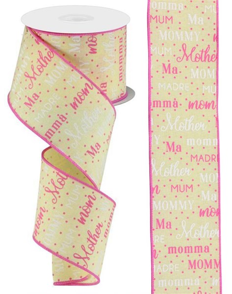 RGC12481T 2.5" x 10yd Mom Pattern On Royal Yellow/Cream/White/Pink