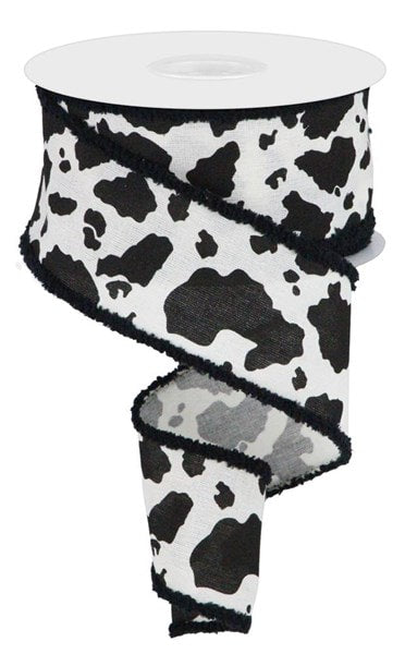 RG0869602 2.5" x 10yd Cow Print/Cotton W/Drift Cream/Black