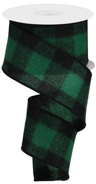 RG0175606 2.5" x 10yd Fuzzy Large Check Emerald Green/Black