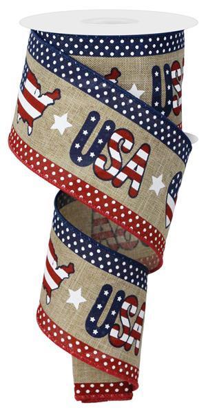 RGE164001 2.5" x 10yd Patterned USA Lt Beige/Red/White/Blue