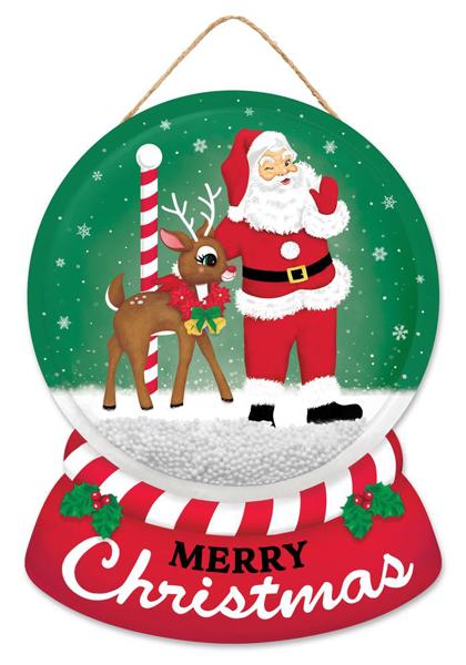 AP07307 12"H Merry Christmas Snow Globe Sign Red/Emerald/Brn/Wht/Blk