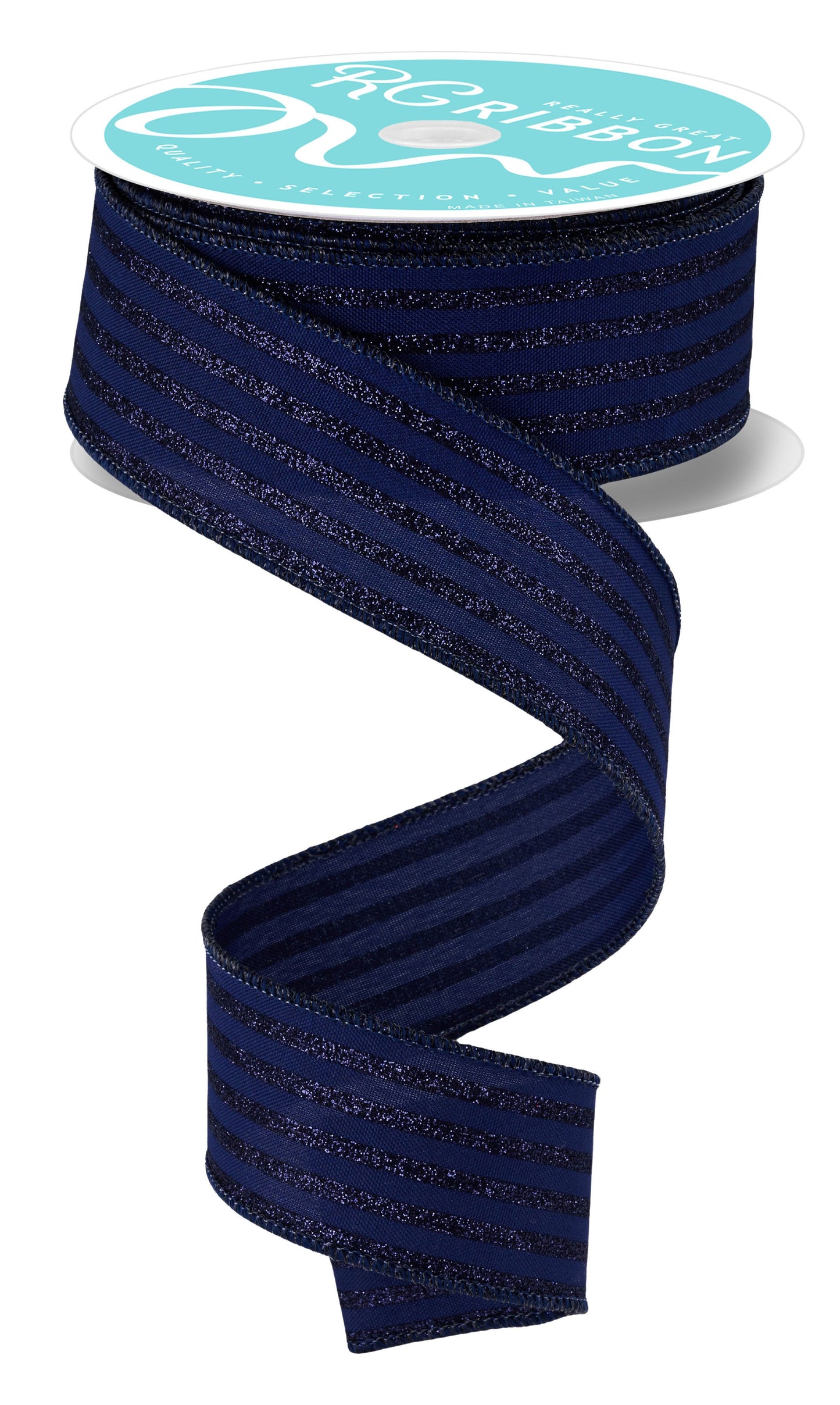 RGF197219 1.5" x 10yd Glitter Vertical Stripe Navy Blue