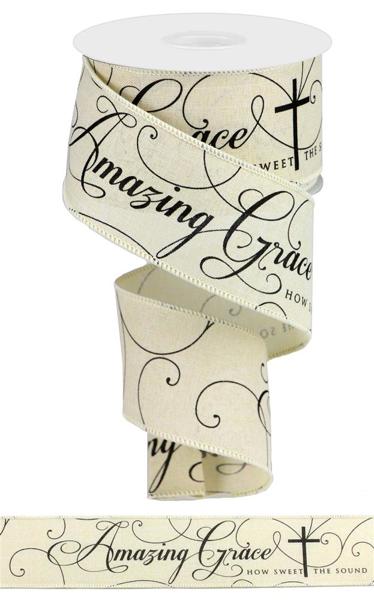 RG01136C2 2.5" x 10yd Amazing Grace, 21 Repeats Cream/Black