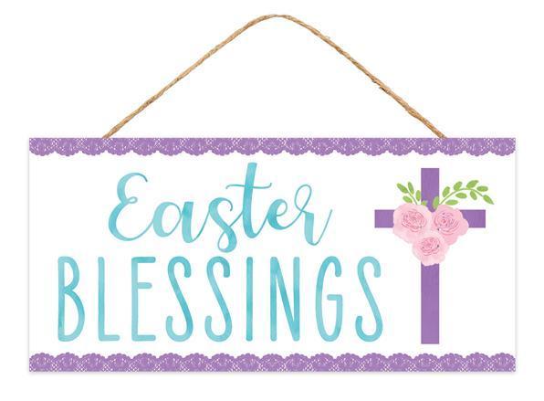 AP8730 12.5"L x 6"H Easter Blessings Sign White/Purple/Blue