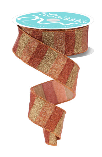RGF161852 1.5" x 10yd Horizontal Glitter Stripes Dk Cppr/Copper/Lt Cppr