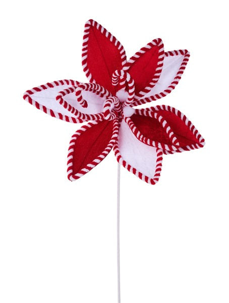 XS4026 25"L x 13"Dia Velvet/Pompom Poinsettia Red/White