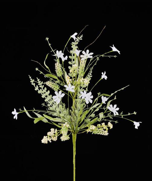 FH807127 24"L Fabric Flower/Eva Leaf/Beads Spray White