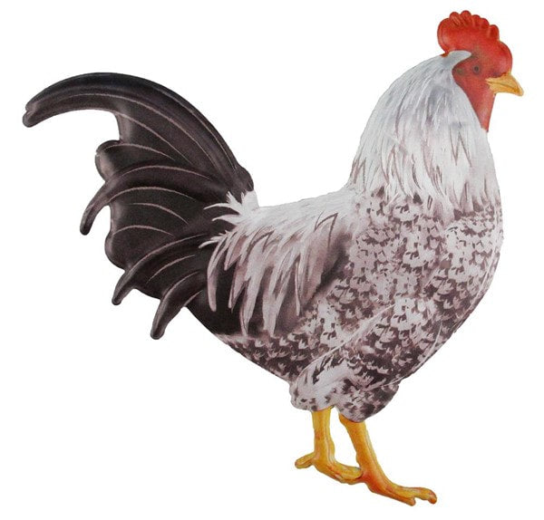 MD0662 12"H X 11.75"L Metal Embossed Black Tail Feather Rooster Black/White/Grey