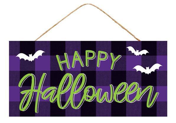 AP711923 12.5"L x 6"H Happy Halloween Check Sign Black/White/Purple