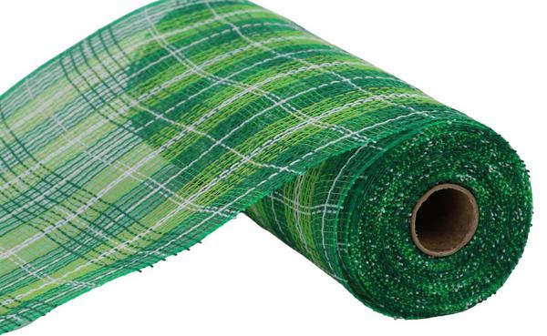 RY8341CT 10.25" x 10yd Mini Plaid Mesh Emerald/Lime/White