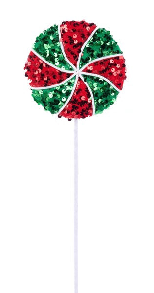 XC1135AR 18.25"Lx4.75"Sequin Peppermint Lollipop Red/Emerald Green/White
