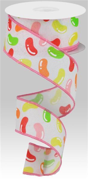 RG0194327 1.5" x 10yd Jelly Beans On Royal White/Multi