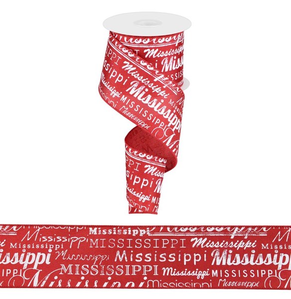 RG196327 2.5" x 10yd Mississippi Print White/Burgundy
