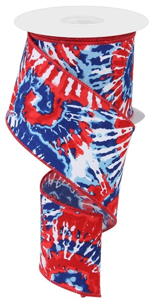 RGE1235A1 2.5" x 10yd Multi Color Tie Dye/Diagonal Wht/Tt Red/Royal/Lt Blue