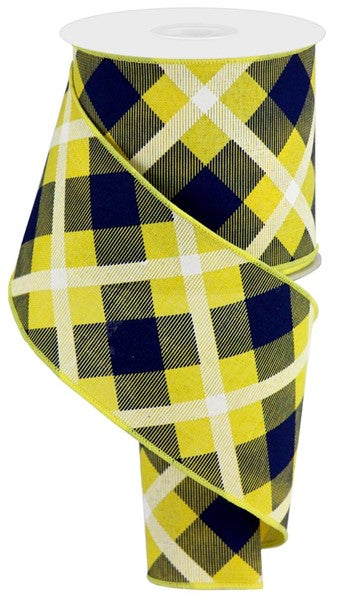 RG01684AT 4" x 10yd Printed Plaid On Royal Yellow/Navy Blue/White
