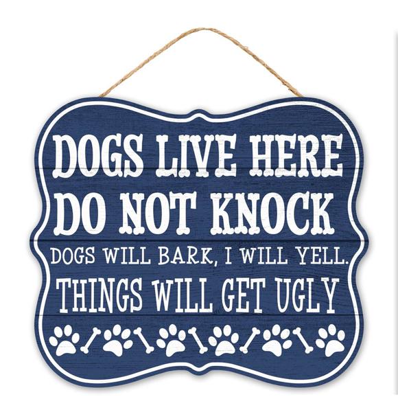 AP7224 10.5"Lx9"H Dogs Live Here Sign Navy/White