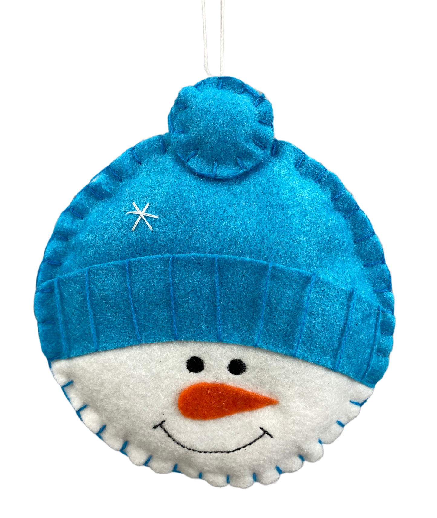 85707BL 6"Dia Plush Snowman Head Ornament Blue