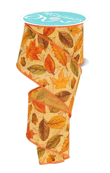RGF133990 2.5" x 10yd Leaves And Acorns Mustard/Multi