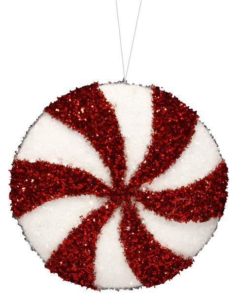 XY7986 6" Zigzag Glitter Disc Ornament Red/White