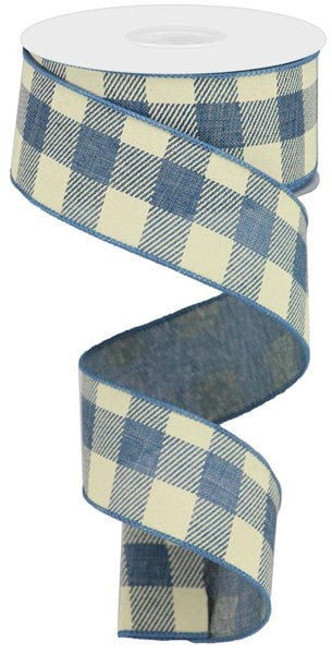 RG017998K 1.5"X10yd Denim Ivory Striped Check On Royal