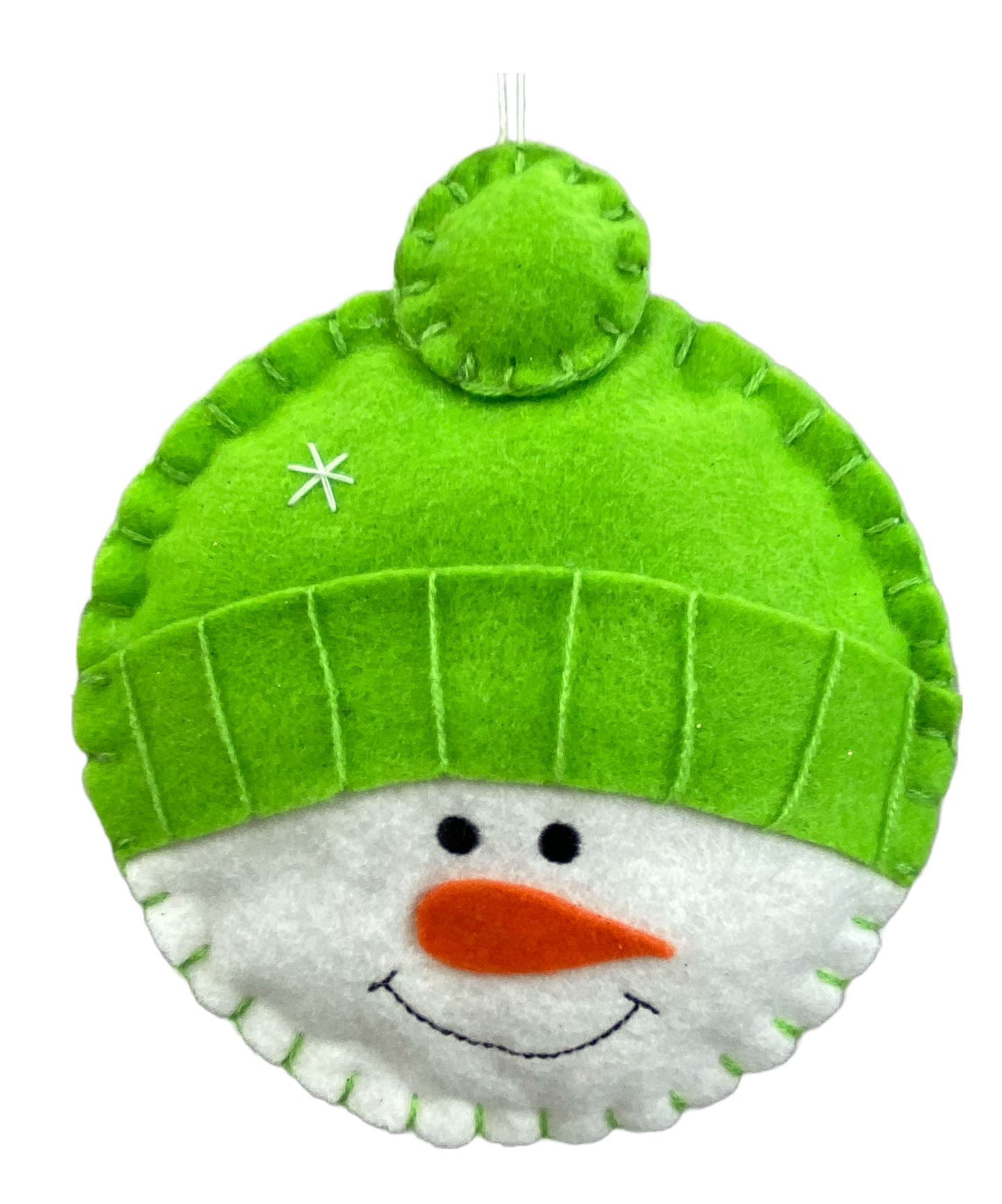 85707GN 6"DIA Plush Snowman Head Ornament Green