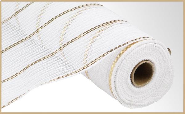 RY8329N2 10.25" x 10yd Poly/Faux Jute/Matte Mesh White/Gold