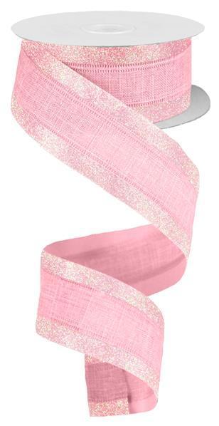 RG0823115 1.5" x 10yd 3-In-1 Royal Burlap/Glitter Light Pink/Iridescent