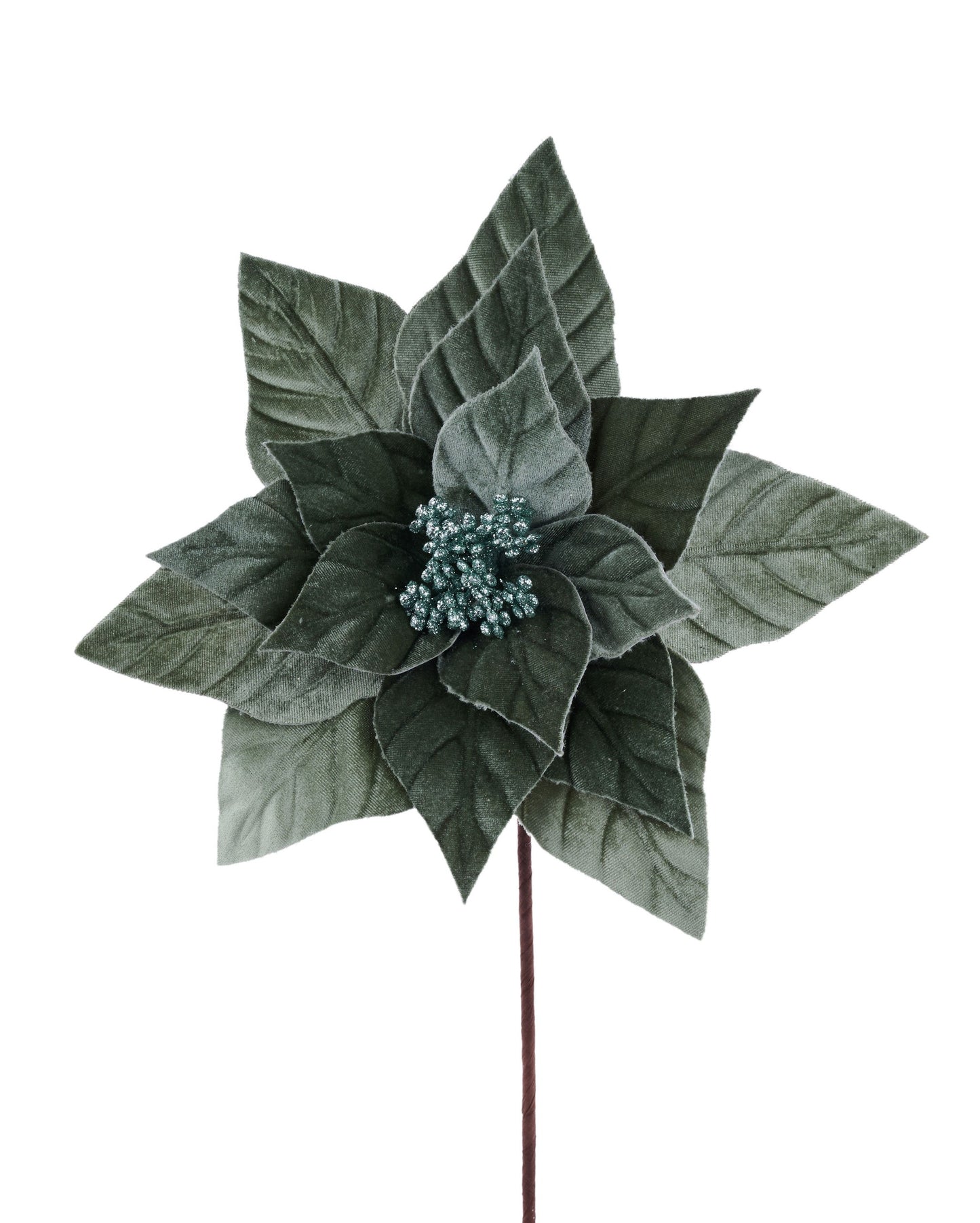 XS3977 22"L Velvet Poinsettia Stem Green
