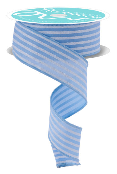 RGF197414 1.5" x 10yd Glitter Vertical Stripe Light Blue/White