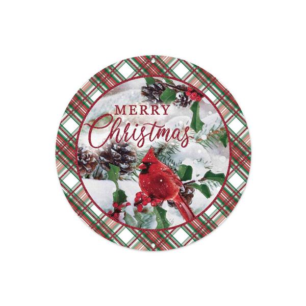 MD1259 8"Dia Merry Christmas/Cardinal Sign White/Red/Green