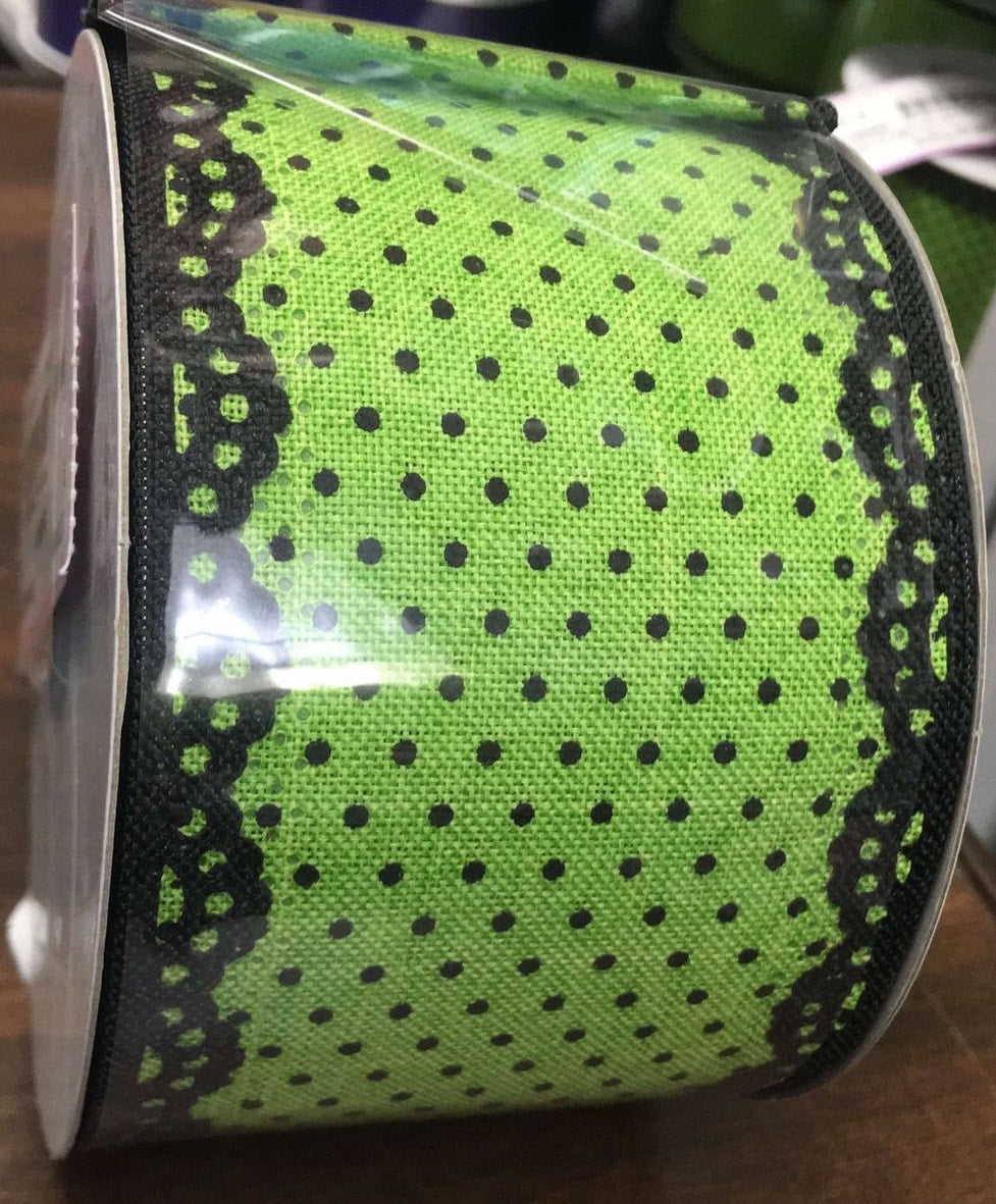 RW8007 2.5"X10YDS Swiss Dots Green/Black