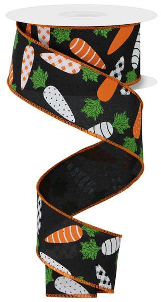 RGE113002 1.5" x 10yd Patterned Carrots On Pg Fabric Black/Multi