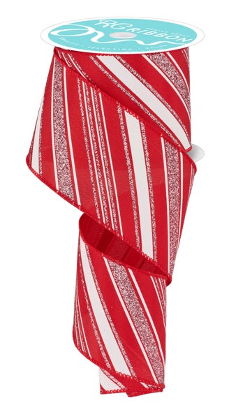 RGE1426F1 2.5" x 10yd Diagonal Line/Satin Red/White/Pink