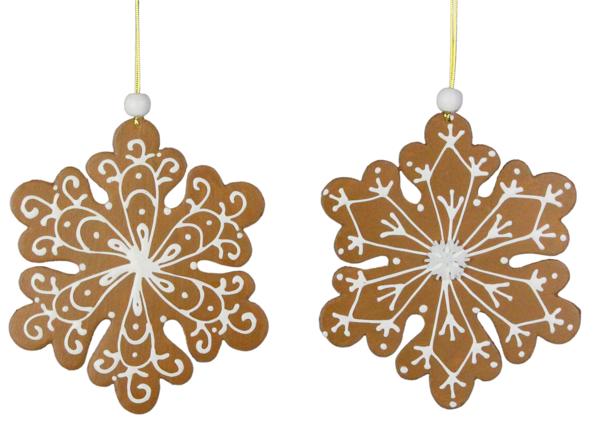 XJ5151 6.5"Dia Gingerbread Snowflake Brown/White