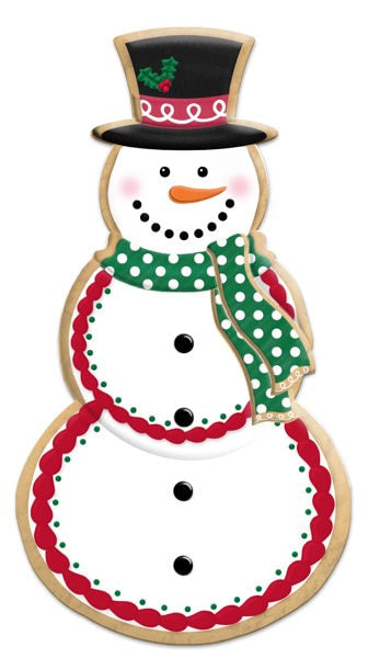 MD1494C2 12"H Metal Snowman Cookie W/Dotted Scarf White/Black/Red/Grn/Org