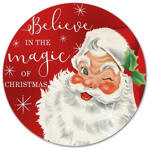 AP0129 12” Dia Metal Santa Believe Sign Red/White/Green