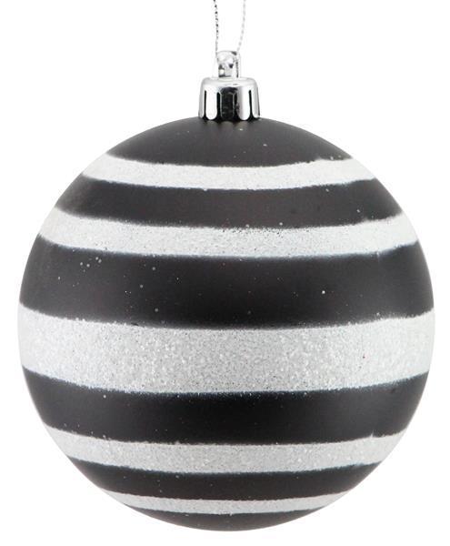 XY8893TX 100Mm Horizontal Glitter Stripe Ball Ornament Matte Black/White