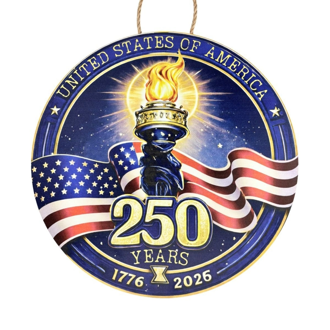 CUS2500L 18" Round MDF "250 Years Torch" Sign
