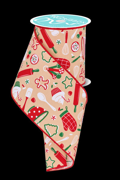 RGF1295R9 4" x 10yd Holiday Baking White/Red/Emerald